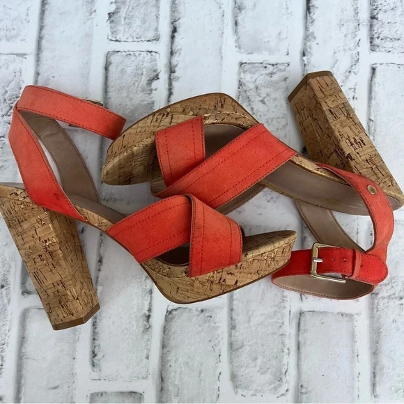 Mix No. 6 Latika Women Open Toe Orange Platform Chunky Heel Sandal. Size: 8 - Picture 8 of 11